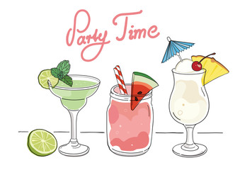 Wall Mural - Summer cocktail  party invite - isolated, editable vector illustration set