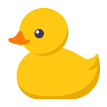 Flat Yellow Rubber Bath Duck Isolated On White.