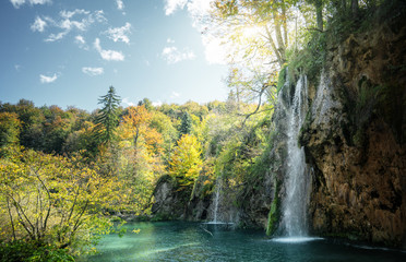 Wall Mural - waterfall in forest, Plitvice Lakes, Croatia