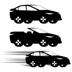 Poster - Set of black car icons on white background.