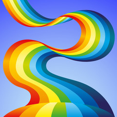 Wall Mural - Illustration with beautiful rainbow in blue sky.