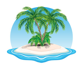 Wall Mural - Island icon with palm trees in the ocean on white background.