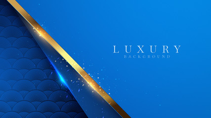 Luxury golden line background blue and sky shades in 3d abstract style. Illustration from vector about modern template deluxe design.