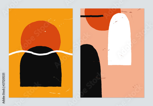 Minimalist abstract poster template design, hand drawn of various shapes