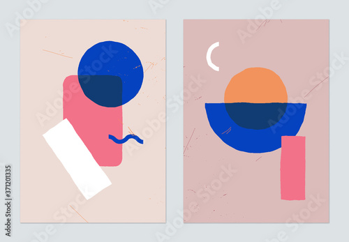 Minimalist abstract poster template design, hand drawn circle and rectangle