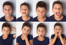Collage With Different Emotions Of A Boy.