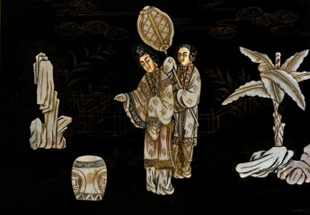 Wall Mural - Panel decorated with carved mother of pearl