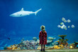 © Irina Schmidt - cute little toddler girl visiting zoo aquarium. Happy baby child watching fishes and jellyfishes, corals. Fascinated child with deep sea wildlife.