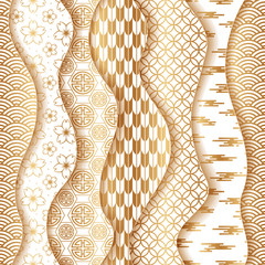 Poster - Chinese and Japanese style. Seamless pattern. China gold ornament. Traditional oriental. Golden asian decoration background. Elegant design gold foil for prints. Abstract wave. Culture texture. Vector