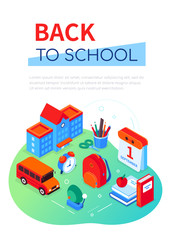 Sticker - Back to school - modern colorful isometric web banner