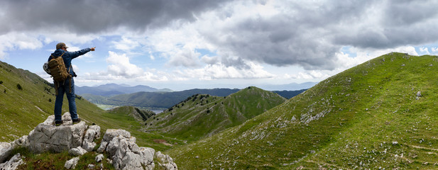 Wall Mural - hiker on the top of a mountain on Gallinola in Matese Park