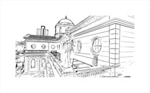 Building View With Landmark Of Americana Is A Municipality Located In The Brazilian State Of Sao Paulo. Hand Drawn Sketch Illustration In Vector.
