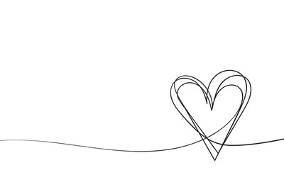 Wall Mural - One line drawing heart, Hand drawn vector minimalist illustration of love concept