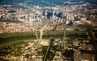 Dallas, Texas;  Aerial photo of downtown Dallas, Texas and greenway