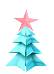 Wall Mural - Blue Origami christmas tree with pink star decoration