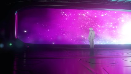 Wall Mural - alone astronaut in futuristic spaceship. cinematic 4k footage