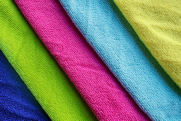 abstract staked colored microfiber rags for cleaning