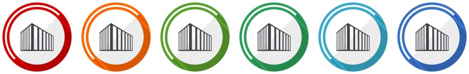Fototapete - Modern design office building icon set, flat design vector illustration in 6 colors options for webdesign and mobile applications
