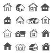 Houses, home, cottage line and bold icons set isolated on white. Building, cabin, barn pictograms.