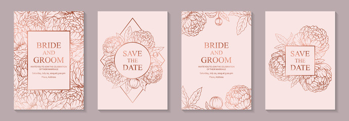 Wall Mural - modern floral luxury wedding invitation design or card templates for birthday greeting or certificat