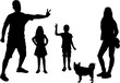 Black silhouette of family on white background.