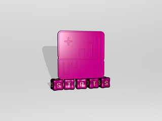 Poster - stats 3D icon object on text of cubic letters - 3D illustration for business and chart