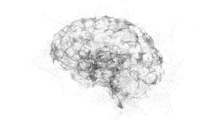 Wall Mural - Digital data and network connection of human brain isolated on white background. Artificial intelligence conceptual image