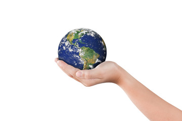 Canvas Print - environment day concept, globe in hand isolated on white. elements of this image furnished by nasa
