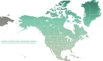 Sticker - North American Countries Map. 
The main boundary map of Canada, the United States, Greenland, and Mexico.