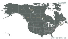 North American Countries Map. 
The Main Boundary Map Of Canada, The United States.
