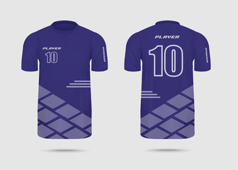 Wall Mural - Blue athlete T-shirt mockup set from front and back view