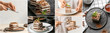 Collage of photos with tasty tiramisu