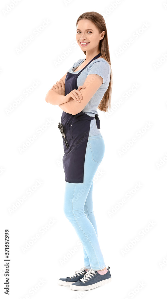 Female hairdresser on white background