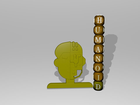 humanoid text beside the 3D icon - 3D illustration for robot and artificial