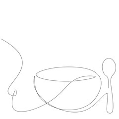 Wall Mural - Dinner lunch on white background. Soup line drawing vector illustration