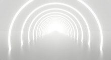 Abstract White Light Tunnel Architecture Background. 3d Render.