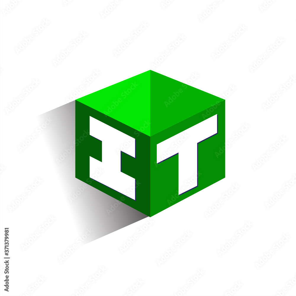 Letter IT logo in hexagon shape and green background, cube logo with ...