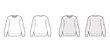 Cotton-terry oversized sweatshirt technical fashion illustration with relaxed fit, crew neckline, long sleeves. Flat jumper apparel template front, back white, grey color. Women, men, unisex top CAD