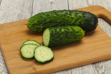 Ripe fresh green two cucumbers