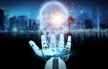 Poster - Robot hand using digital x-ray skull holographic scan projection 3D rendering