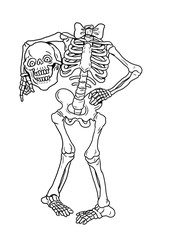 Sticker - Funny human skeleton. Halloween drawing. Coloring template.
