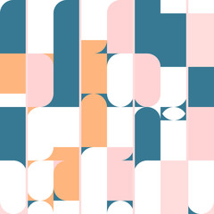Aufkleber - Modern vector abstract seamless geometric pattern with semicircles, circles ,squares and lines in retro scandinavian style. Illustration with geometric figures. 