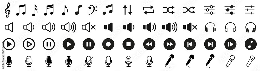 Music and sound icon set. Music sign. Vector - obrazy, fototapety, plakaty 