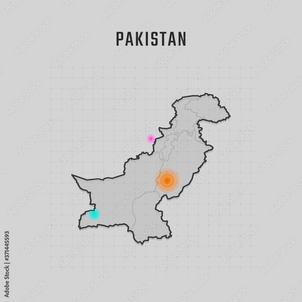 Pakistan Mosin Ratar Vector de Stock Map of Pakistan with all states and radar spot on map ...