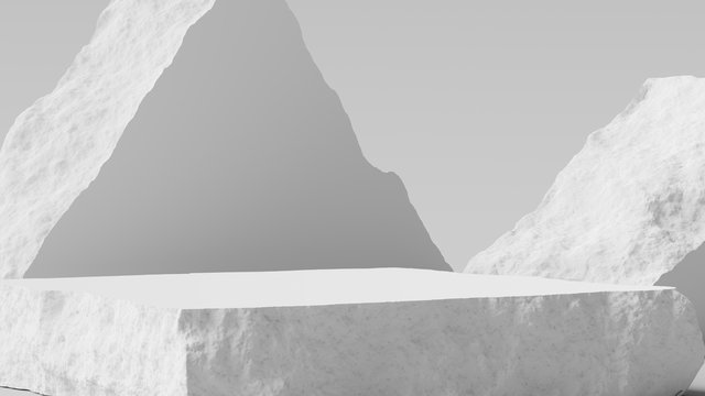 Product setting podium broken stone slabs, white stone platform, rough textured blocks object placement, 3d rendering,