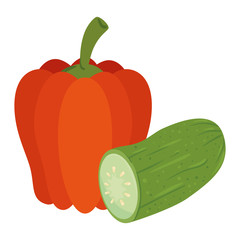 Sticker - fresh vegetables, pepper with cucumber in white background vector illustration design