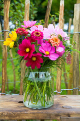 Wall Mural - bouquet of colorful wildflowers with cosmos flower - summer background and greeting card for birthday, mother's day, wedding