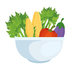 Sticker - fresh vegetables in bowl, over white background vector illustration design