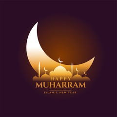 shiny moon and mosque design for muharram festival