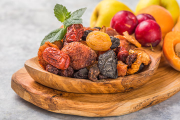 Mix of dried fruits symbols of judaic holiday Tu Bishvat.